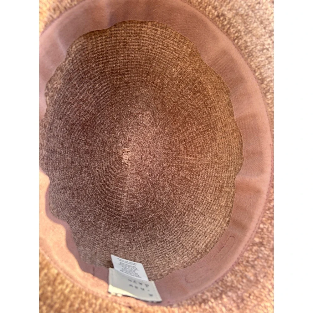 Boho Fedora Hat OS Mauve Brown Polyester Knit Faux Leather Bow Trim Adjustable‎